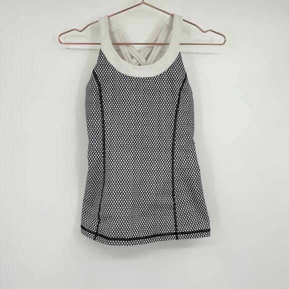 Lululemon Enhearten Tank Mish Mesh White Black Size 4 - Picture 1 of 7